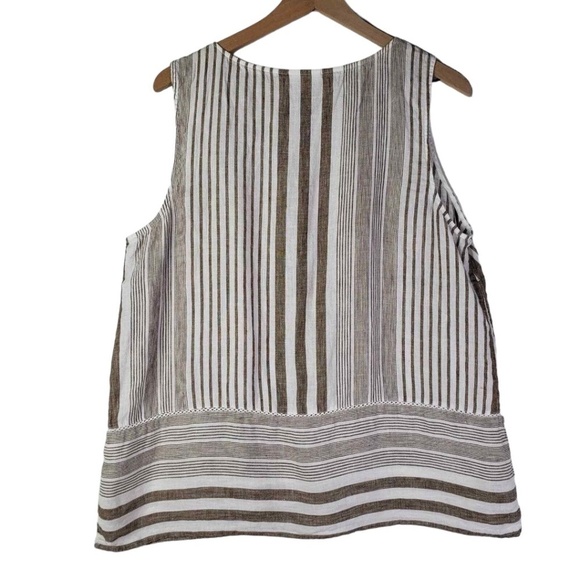 J. Jill Love Linen Striped Boxy Sleeveless Tank Blouse in Beechnut/White - Picture 2 of 8